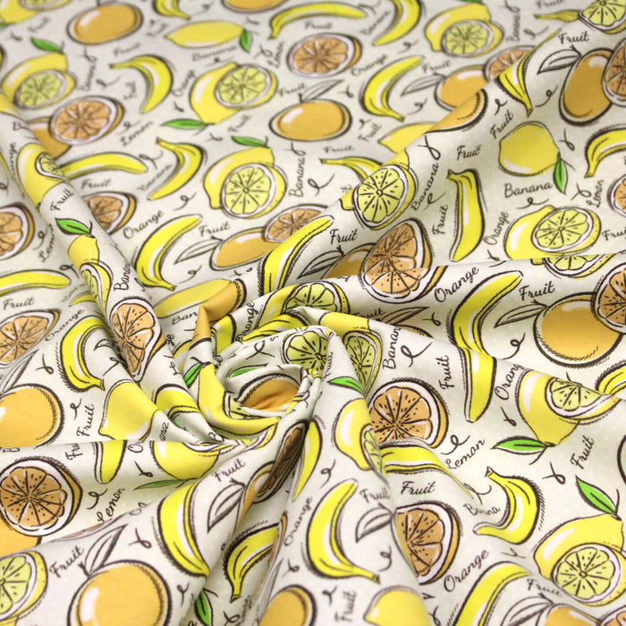 Tissu popeline coton Citrons et bananes, collection SICILIA - TissusPapi.com
