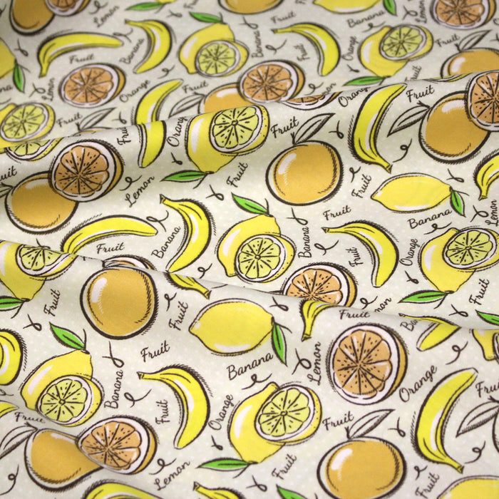 Tissu popeline coton Citrons et bananes, collection SICILIA - TissusPapi.com