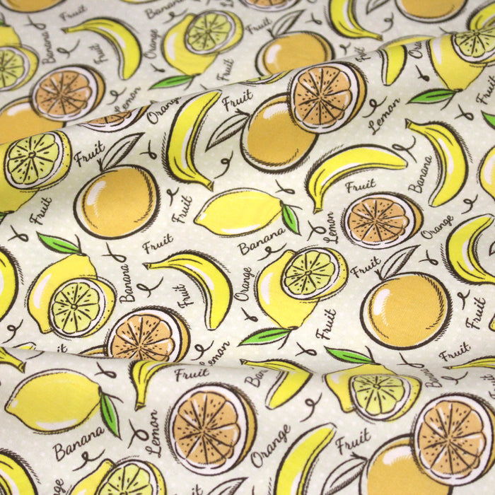 Tissu popeline coton Citrons et bananes, collection SICILIA - TissusPapi.com