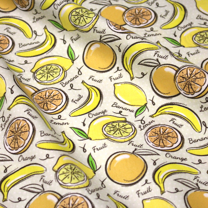 Tissu popeline coton Citrons et bananes, collection SICILIA - TissusPapi.com