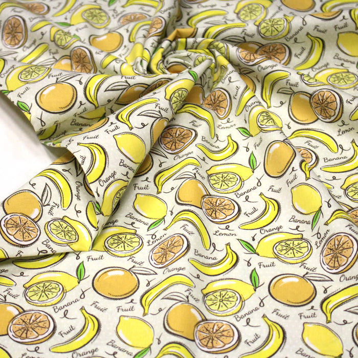 Tissu popeline coton Citrons et bananes, collection SICILIA - TissusPapi.com