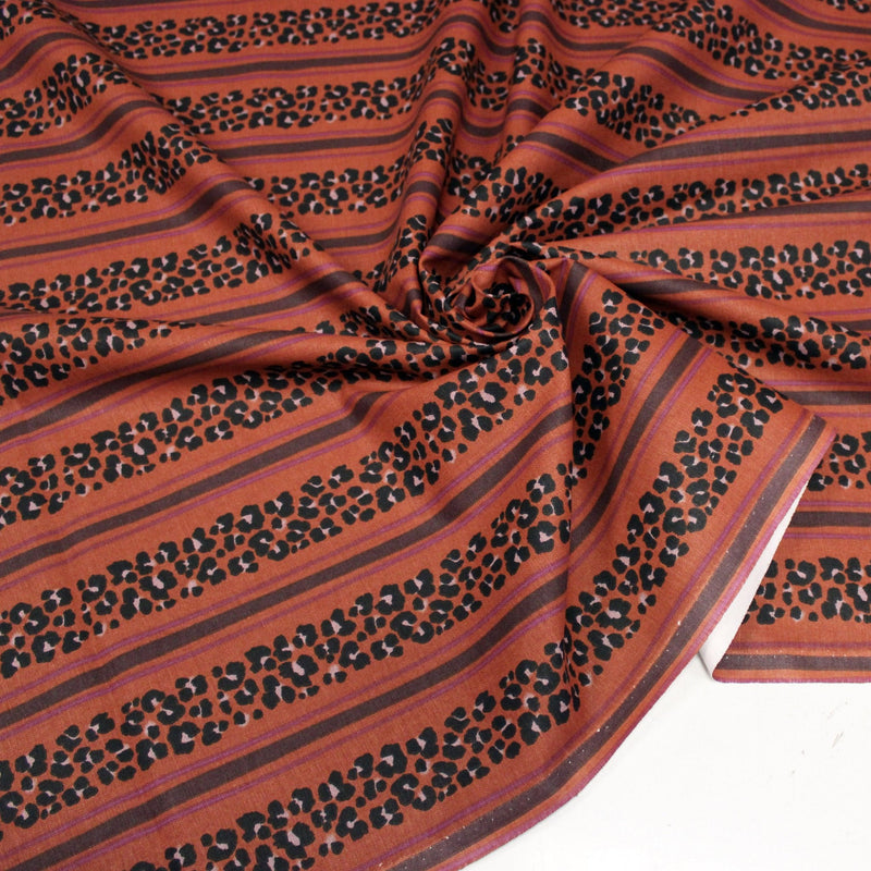 Tissu coton demi-natté LEOPARD & rayures : fond lin ou fond sienne chocolat - OEKO-TEX STANDARD 100 - TissusPapi.com