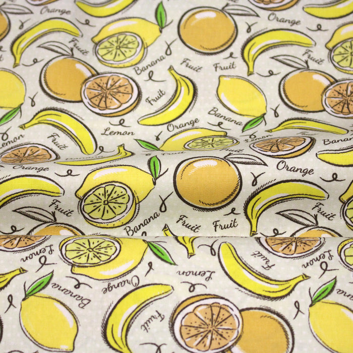 Tissu popeline coton Citrons et bananes, collection SICILIA - TissusPapi.com