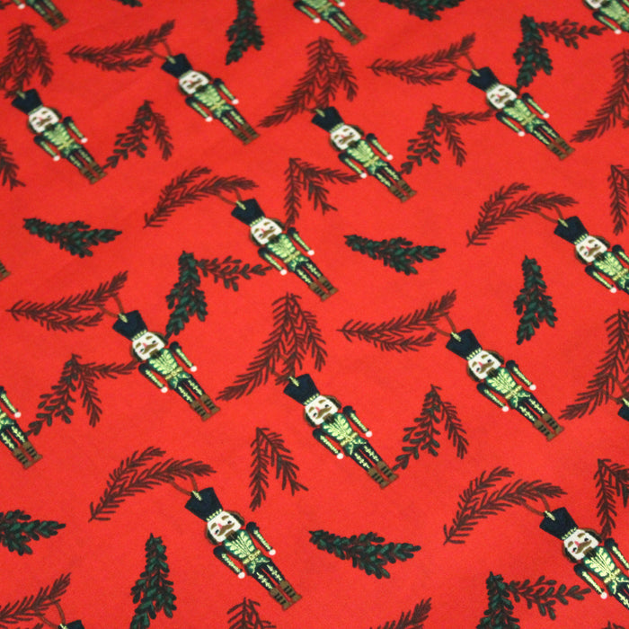 Tissu de coton de Noël rouge aux soldats casse noisette dorés - COLLECTION NOËL - OEKO-TEX