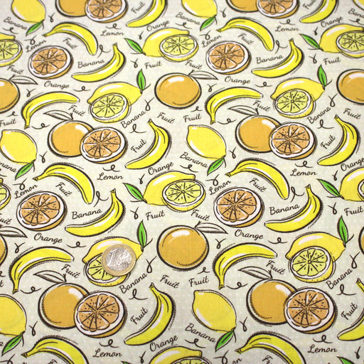 Tissu popeline coton Citrons et bananes, collection SICILIA - TissusPapi.com