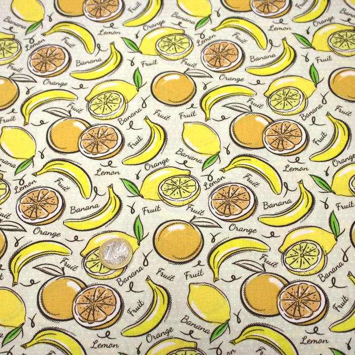 Tissu popeline coton Citrons et bananes, collection SICILIA - TissusPapi.com