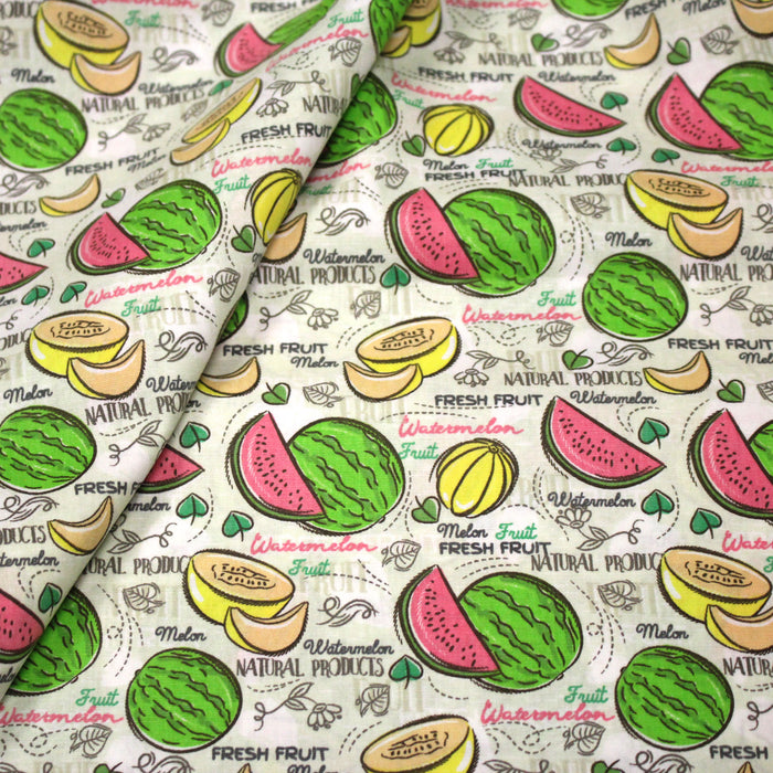 Tissu popeline coton Pastèques et melons, collection SICILIA - TissusPapi.com