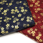 Tissu coton motif japonais vagues & fleurs sakura dorées : Bleu ou rouge - COLLECTION JAPON DORÉ - TissusPapi.com