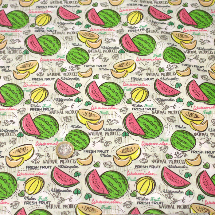 Tissu popeline coton Pastèques et melons, collection SICILIA - TissusPapi.com