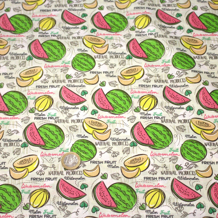 Tissu popeline coton Pastèques et melons, collection SICILIA - TissusPapi.com