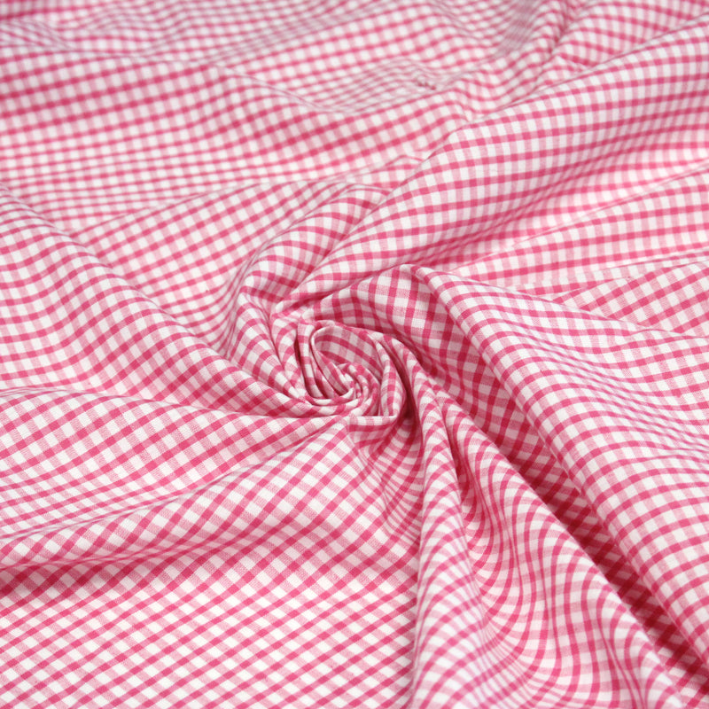 Tissu cotonnade blanc aux carreaux roses - TissusPapi.com