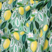 Tissu popeline coton vert, Citrons & feuilles de citronnier, collection SICILIA - TissusPapi.com