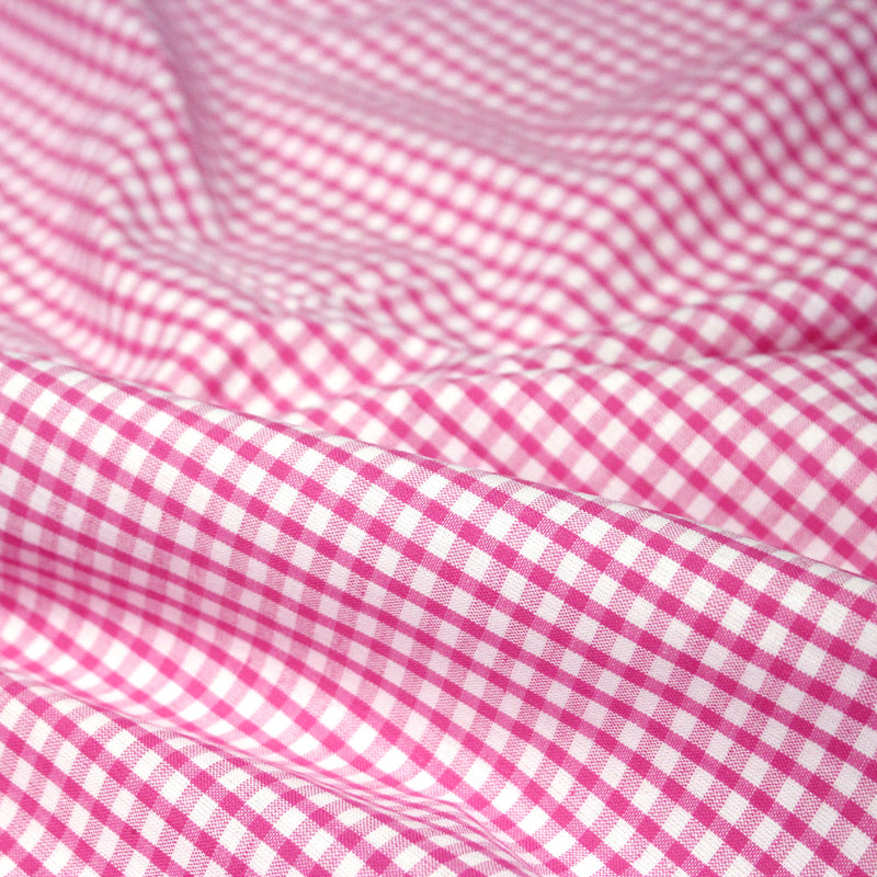 Tissu cotonnade blanc aux carreaux roses - TissusPapi.com