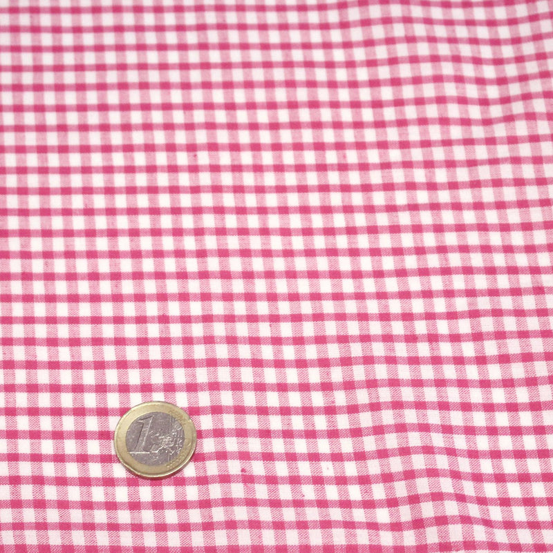 Tissu cotonnade blanc aux carreaux roses - TissusPapi.com