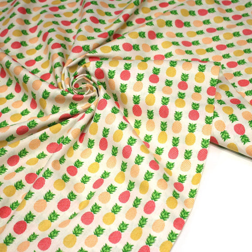 Tissu popeline coton Les ananas jaunes oranges rouges, collection SICILIA - TissusPapi.com