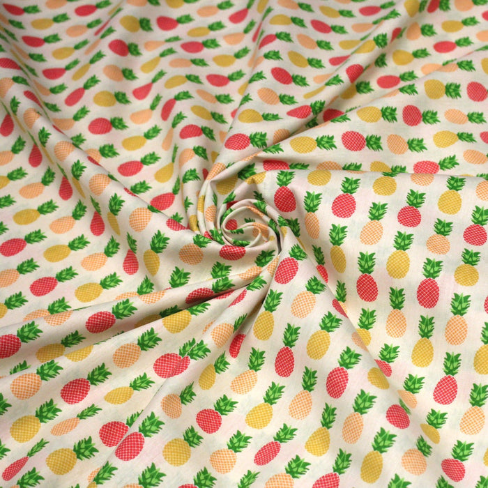 Tissu popeline coton Les ananas jaunes oranges rouges, collection SICILIA - TissusPapi.com