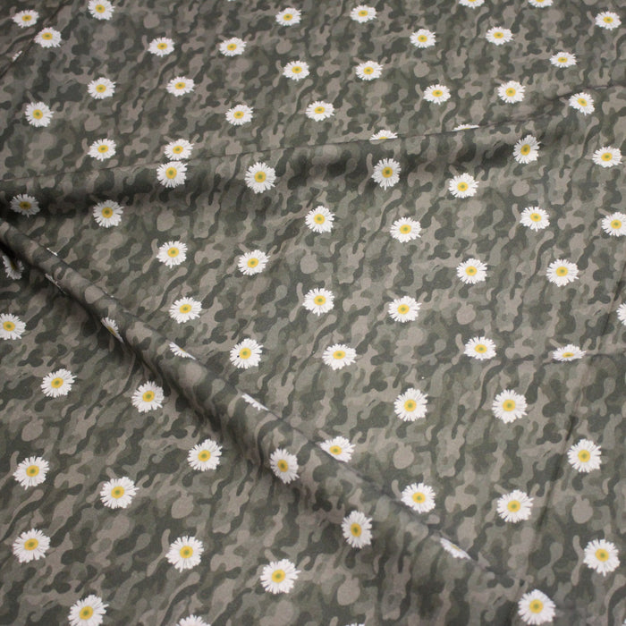 Tissu coton camouflage gris aux marguerites - Collection Halloween - OEKO-TEX