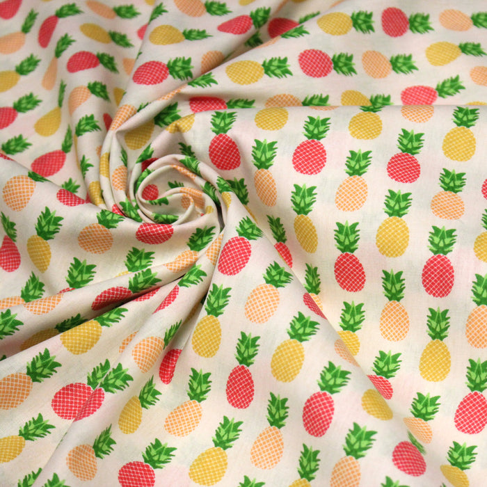 Tissu popeline coton Les ananas jaunes oranges rouges, collection SICILIA - TissusPapi.com
