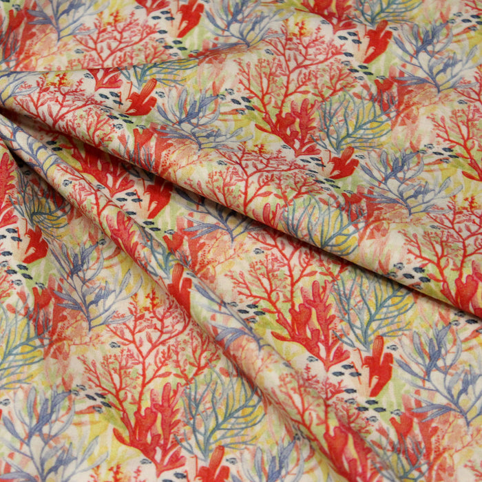 Tissu coton Coraux multicolores et fond marin - OEKO-TEX