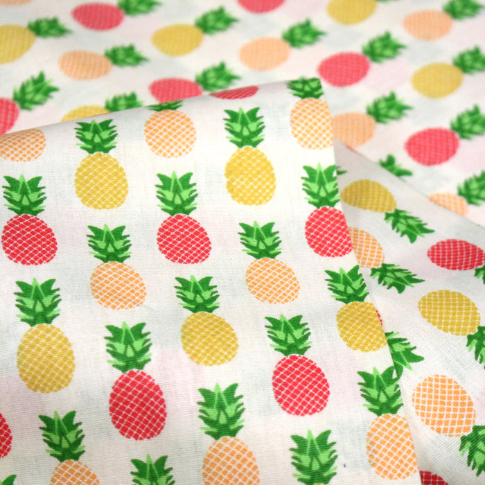 Tissu popeline coton Les ananas jaunes oranges rouges, collection SICILIA - TissusPapi.com