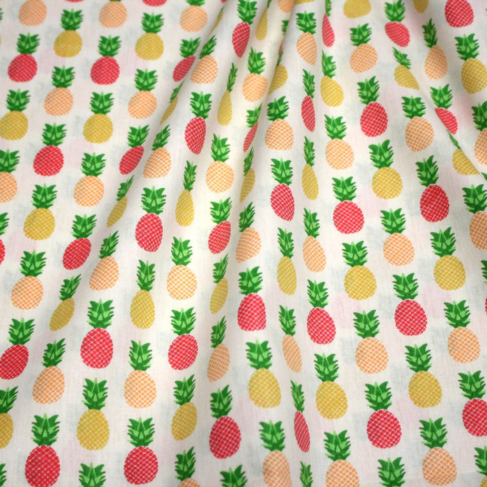 Tissu popeline coton Les ananas jaunes oranges rouges, collection SICILIA - TissusPapi.com