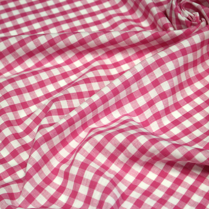 Tissu cotonnade VICHY rose fuchsia & blancs, carreaux 8mm - TissusPapi.com