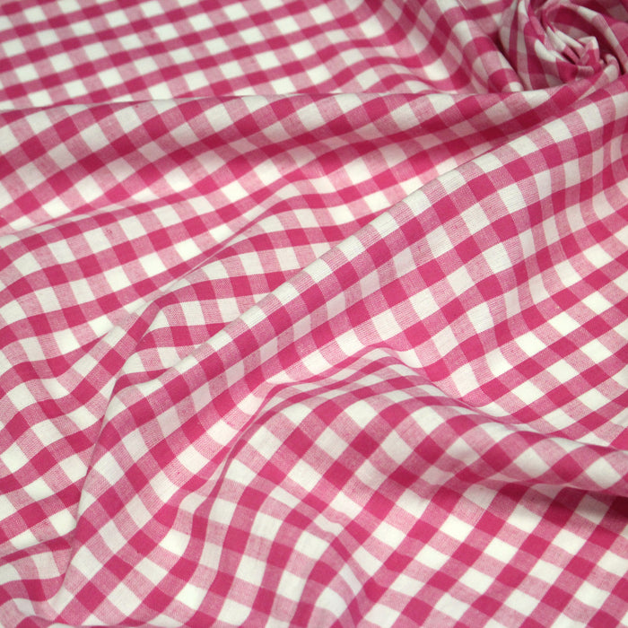 Tissu cotonnade VICHY rose fuchsia & blancs, carreaux 8mm