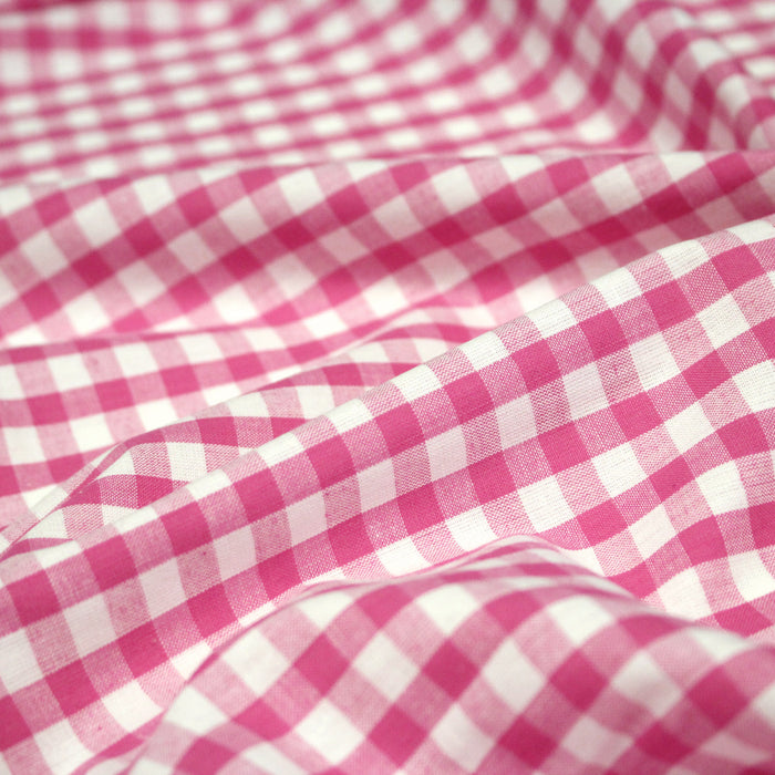 Tissu cotonnade VICHY rose fuchsia & blancs, carreaux 8mm