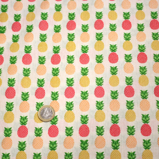 Tissu popeline coton Les ananas jaunes oranges rouges, collection SICILIA - TissusPapi.com
