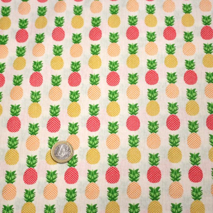 Tissu popeline coton Les ananas jaunes oranges rouges, collection SICILIA - TissusPapi.com