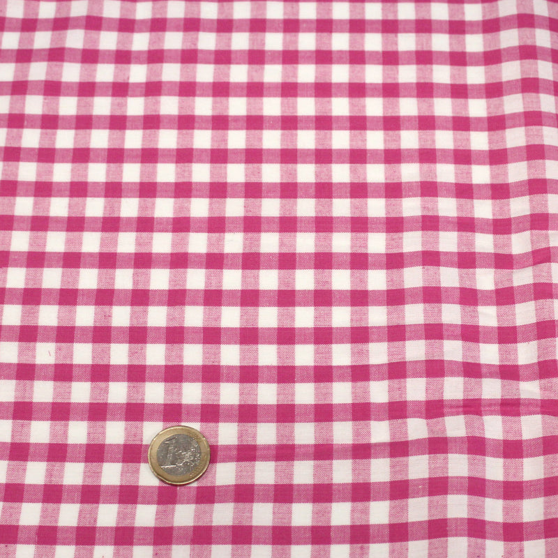 Tissu cotonnade VICHY rose fuchsia & blancs, carreaux 8mm - TissusPapi.com