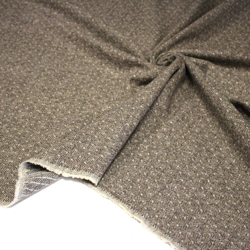 Tissu lainage tweed chevrons taupe à pois bleus - Fabrication italienne - TissusPapi.com