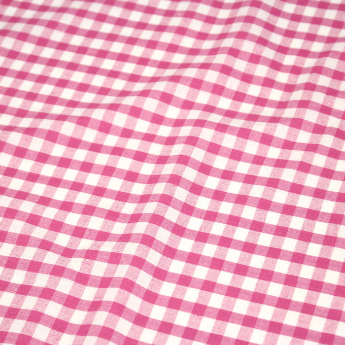 Tissu cotonnade VICHY rose fuchsia & blancs, carreaux 8mm