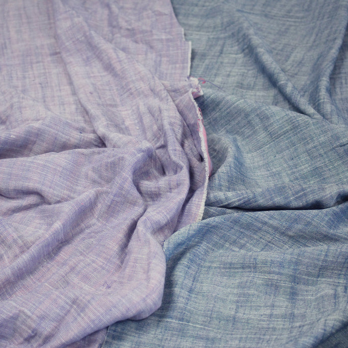 Tissu Double chambray coton à rayures : parme & rose ou bleu & vert