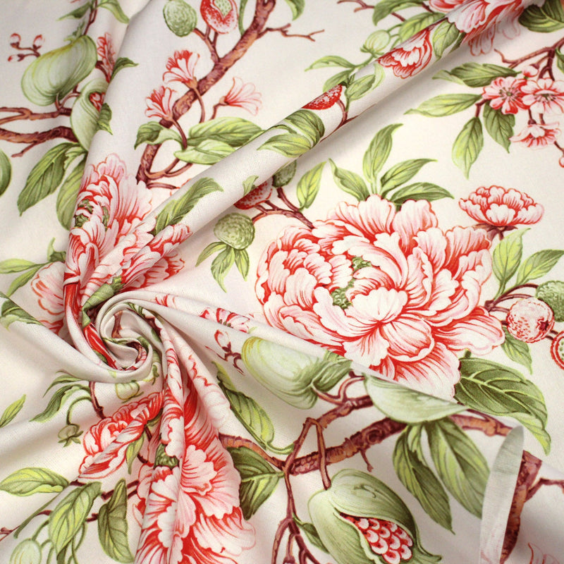 Tissu coton demi - natté INDIENNES FLEURIES : bleu ou blanc cassé - OEKO - TEX - TissusPapi.com