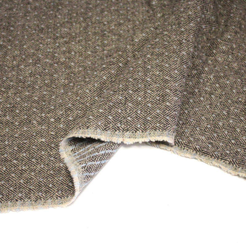 Tissu lainage tweed chevrons taupe à pois bleus - Fabrication italienne - TissusPapi.com
