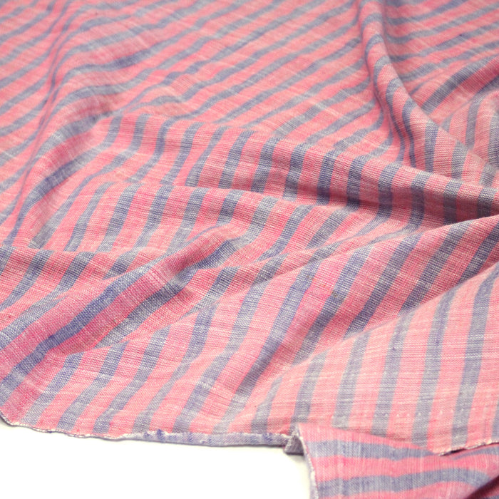 Tissu Double chambray coton à rayures : parme & rose ou bleu & vert