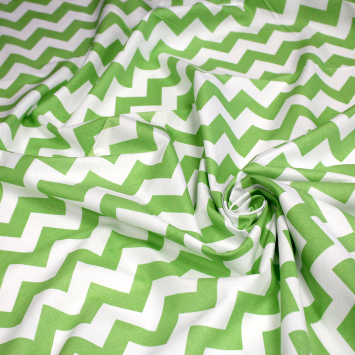Tissu cotonnade, chevrons verts et blancs