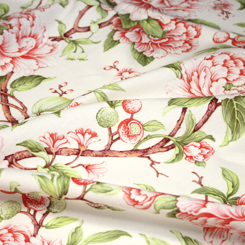 Tissu coton demi - natté INDIENNES FLEURIES : bleu ou blanc cassé - OEKO - TEX - TissusPapi.com