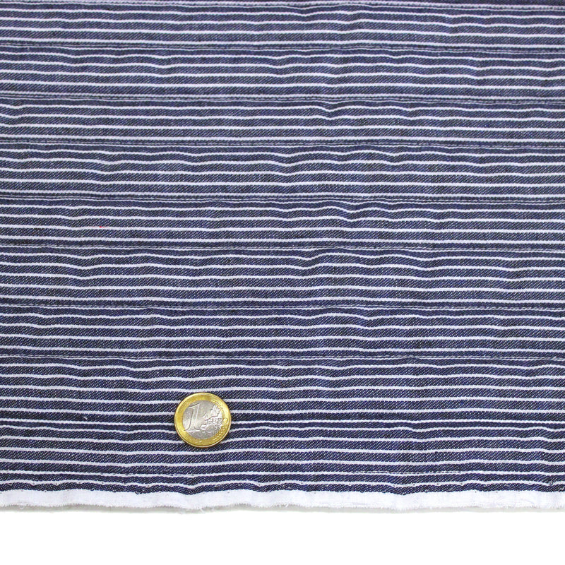 Tissu Matelassé Denim rayé Bleu marine & blanc - OEKO-TEX STANDARD 100