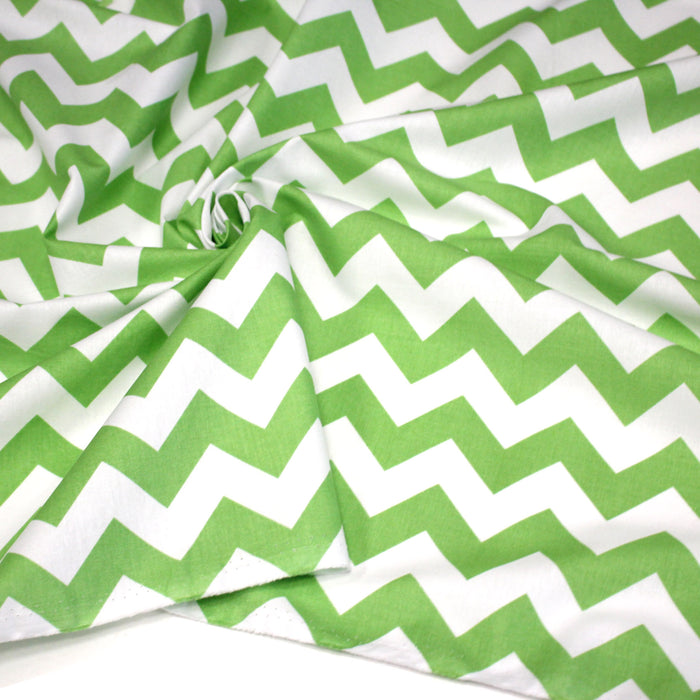 Tissu cotonnade, chevrons verts et blancs