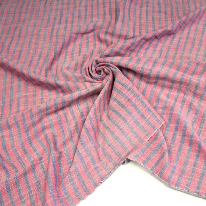 Tissu Double chambray coton à rayures : parme & rose ou bleu & vert