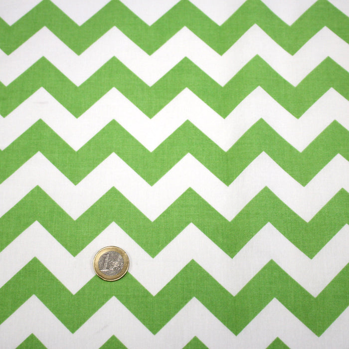 Tissu cotonnade, chevrons verts et blancs