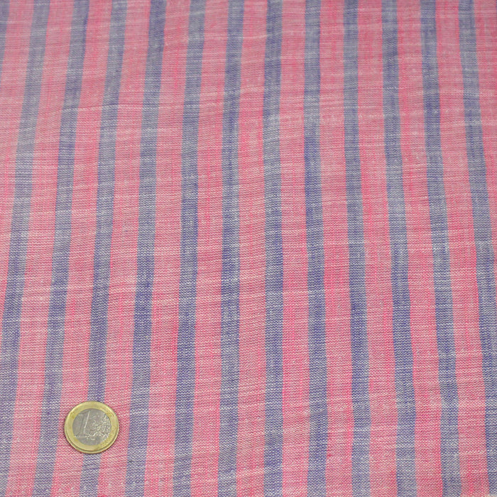 Tissu Double chambray coton à rayures : parme & rose ou bleu & vert