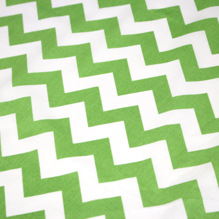 Tissu cotonnade, chevrons verts et blancs