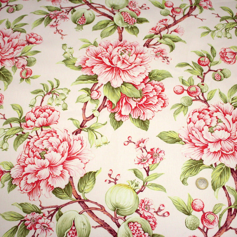 Tissu coton demi - natté INDIENNES FLEURIES : bleu ou blanc cassé - OEKO - TEX - TissusPapi.com