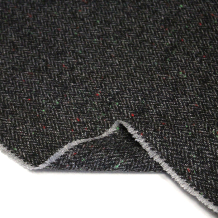 Tissu lainage tweed chevrons gris & noirs aux touches multicolores - Fabrication italienne