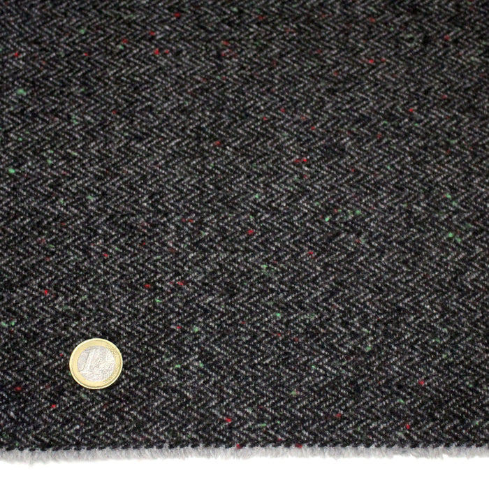 Tissu lainage tweed chevrons gris & noirs aux touches multicolores - Fabrication italienne