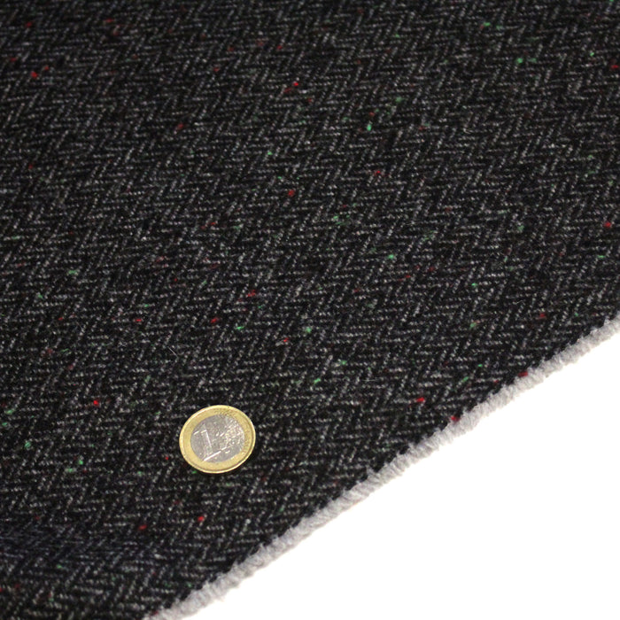 Tissu lainage tweed chevrons gris & noirs aux touches multicolores - Fabrication italienne