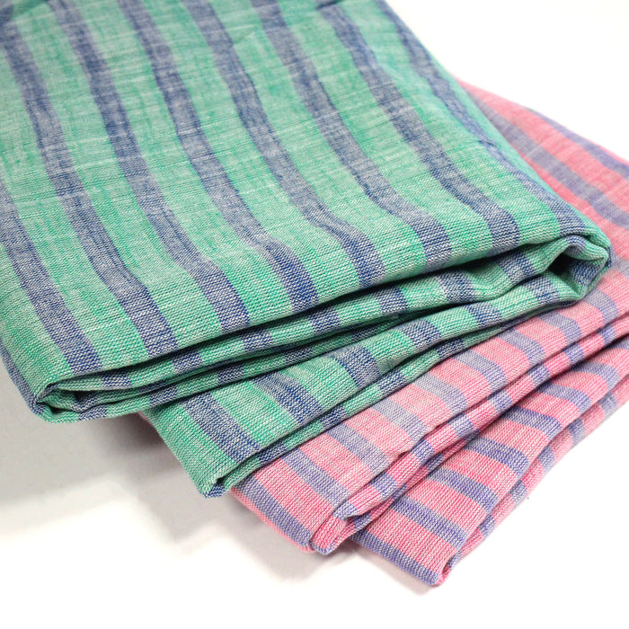 Tissu Double chambray coton à rayures : parme & rose ou bleu & vert